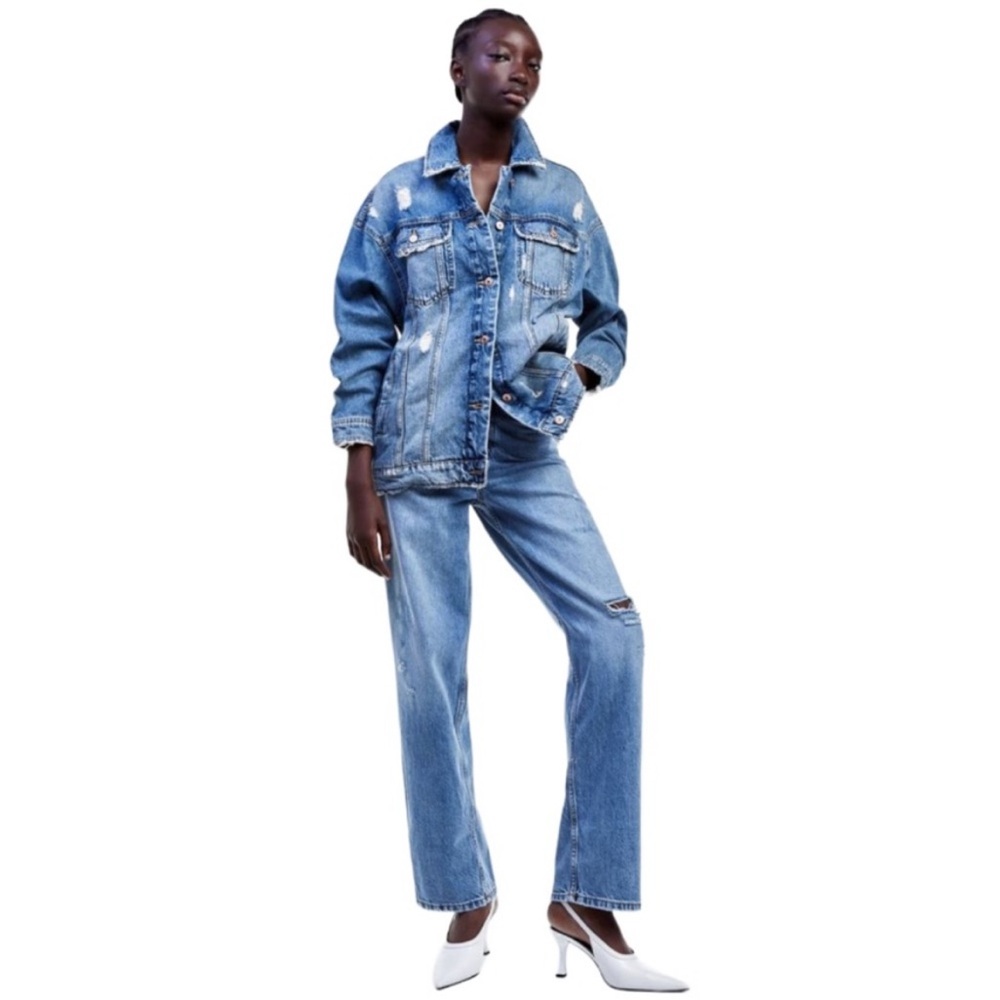 Zara Oversized Distressed Denim Jacket